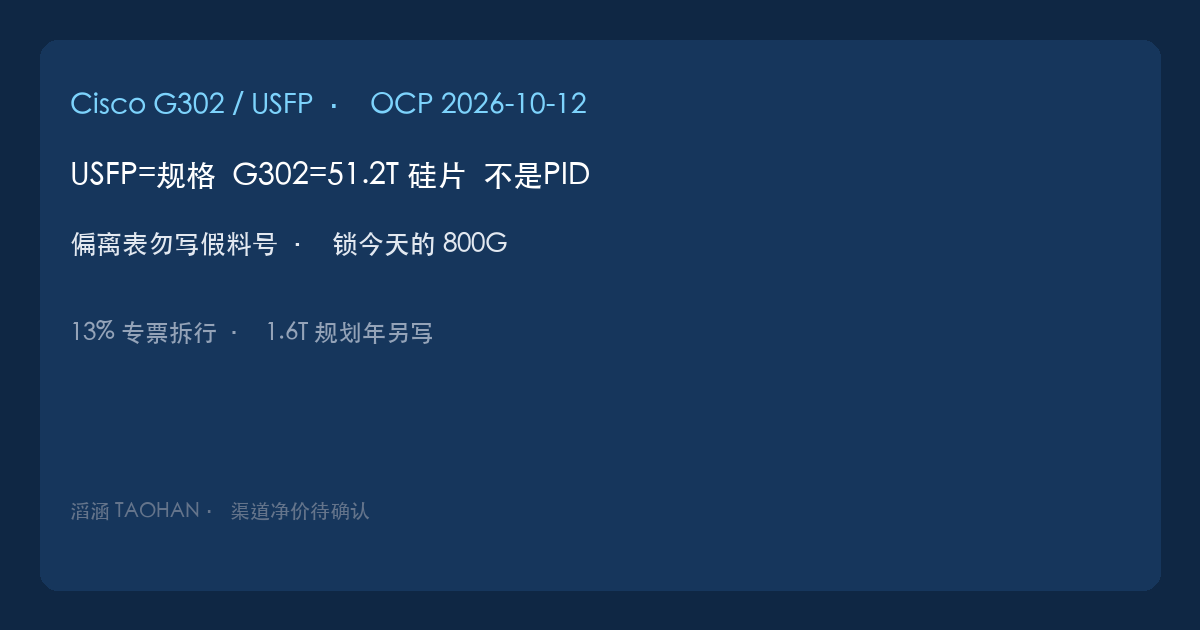 滔涵 Cisco G302 硅片与 USFP 规格对照 OCP 2026-10-12