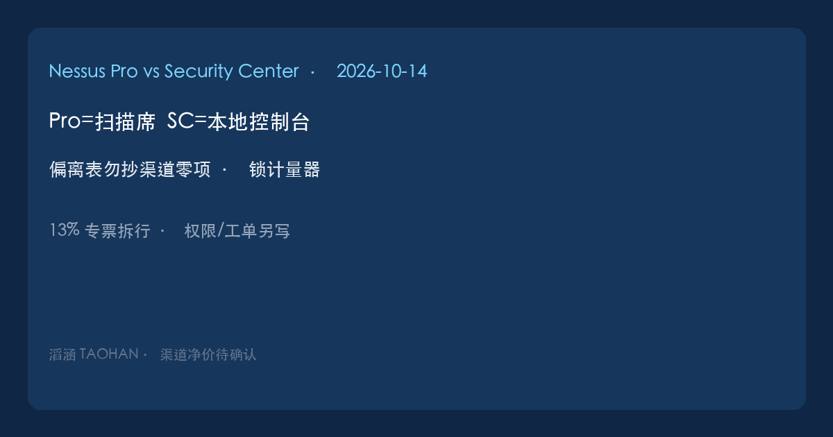 滔涵 Nessus Professional 扫描席与 Tenable Security Center 控制台 2026 国内询价对照